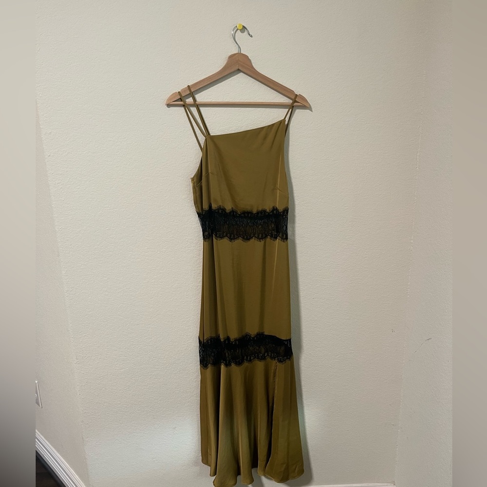 Long olive green dress with a slip